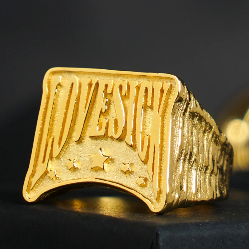 

Love Sick Words sterling Silver Ring Male Ins Fashion Jewelry