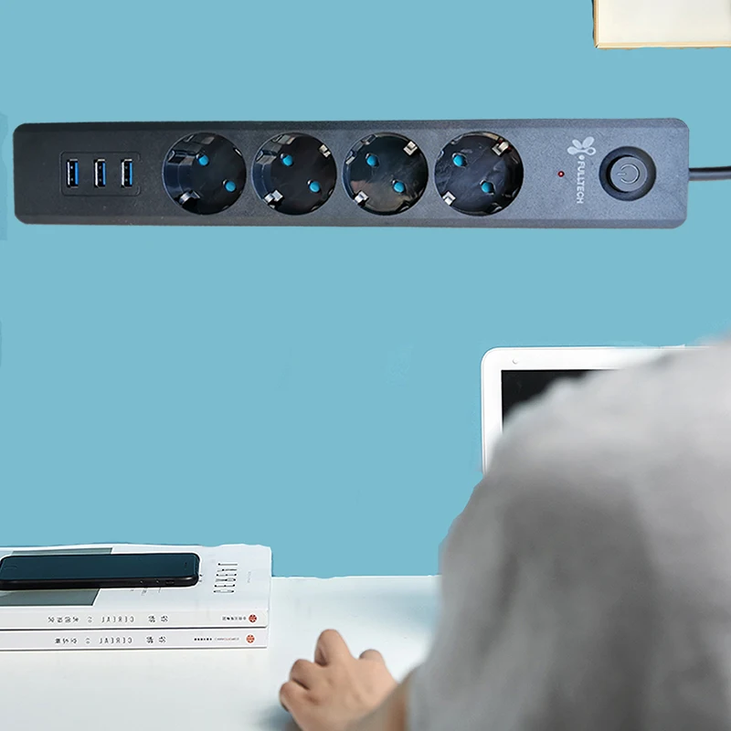 power strip eu plug 4 outlets 3 usb 1 5a port with 2m cable electrical cord for phones home office 250v 10a 2500w socket free global shipping