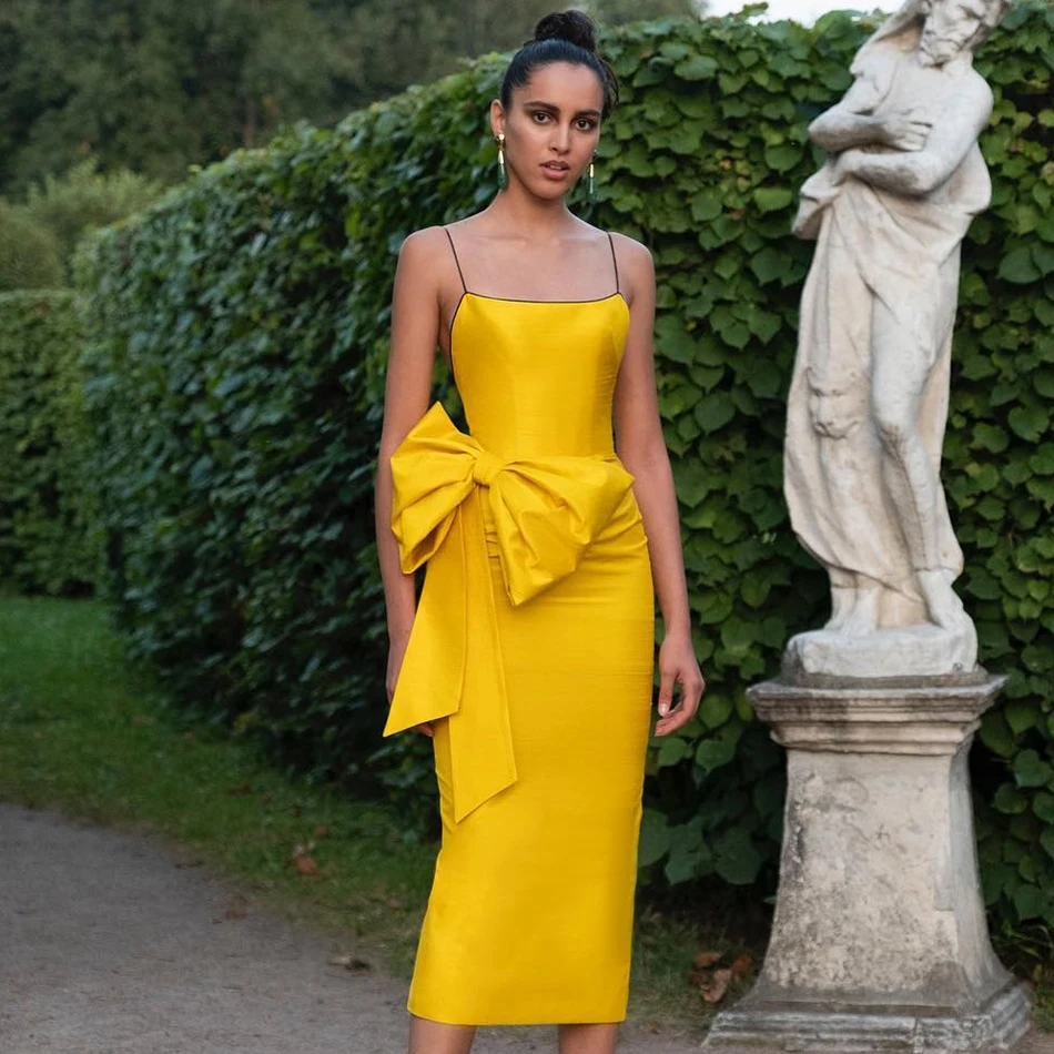 Новинка 2020 летнее вечернее платье знаменитостей на тонких бретелях с бантом