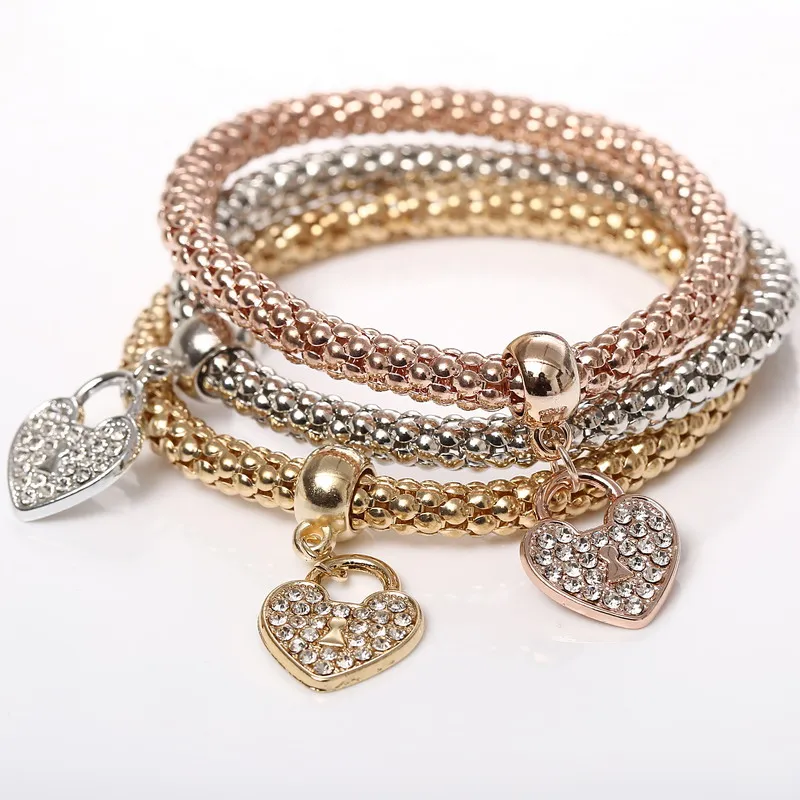 3 шт./компл. с кристальной совой; сердечка Браслеты& Bangles, золото/покрытый серебром Слон Подвески в виде якоря Стразы Браслеты для Для женщин