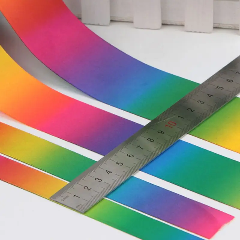 

50 Yards Double Sided Satin Ribbon Roll Gradient Rainbow Colorful Printed for DIY Handmade Hair Bow Gift Wrapping Decor