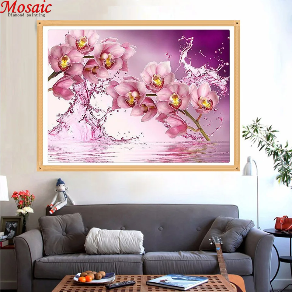

Алмазная живопись 5D «сделай сам», картина с фиолетовыми цветами орхидеи, полноразмерная, круглая, вышивка крестиком, икона 5D, подарок, домаш...