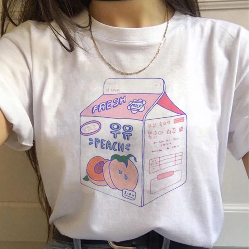 Peach Harajuku Small Fresh T Shirts Women Ullzang T-shirts 90s Peachy Graphic Tshirts Fashion Funny Top Tees Female Женская одежда