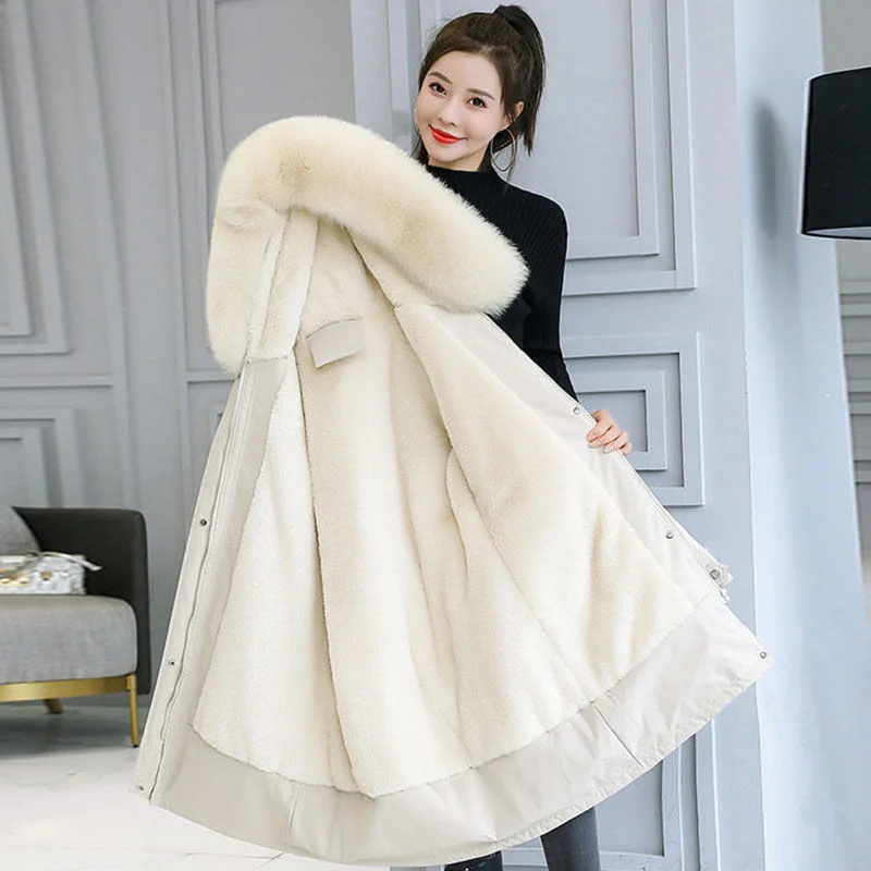 

Plus Big Size Parka Women Winter Puffer Coat Goth Streetwear Long Puffy Jacket Hat Female Coats Fur Collar Outerwear Snow Wear