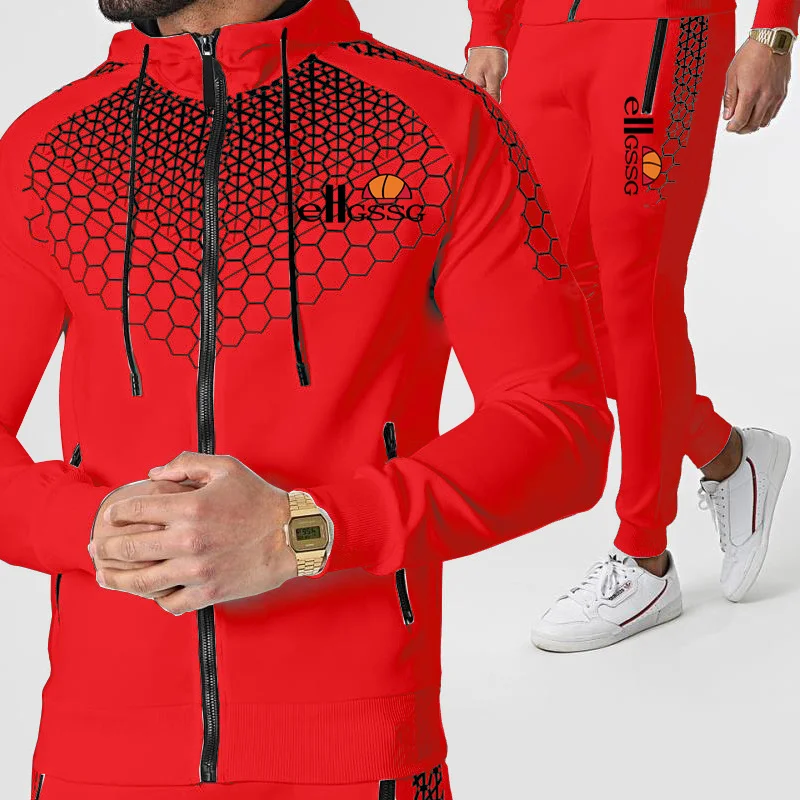 

2021 new spring and autumn men's casual sportswear suit solid color hooded cardigan + trousers outdoor jogging men's suit brand