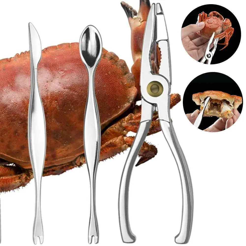 

3-pcs Set Seafood Tool Set Crab-eating Tool Peeling Crab Claw Pincer Artifact Unpacking Crab Scissors Eating Crab Crab Peel Tool