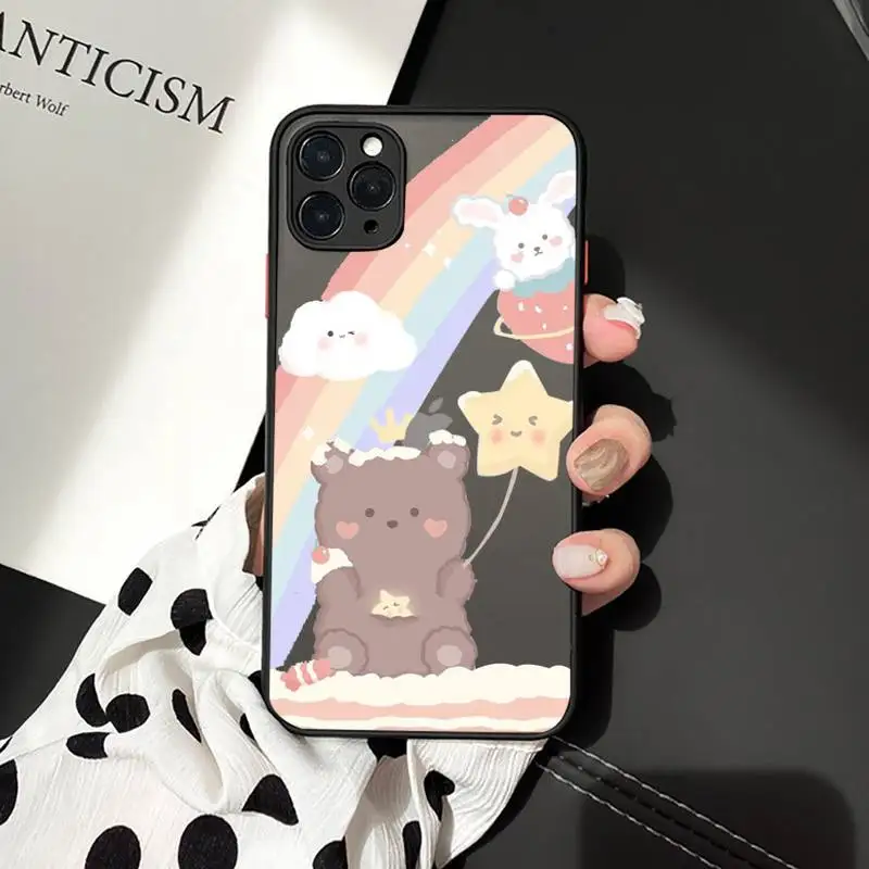 

Cute cartoon girl with bear animal Phone Case matte transparent For iphone 7 8 11 12 plus mini x xs xr pro max cover