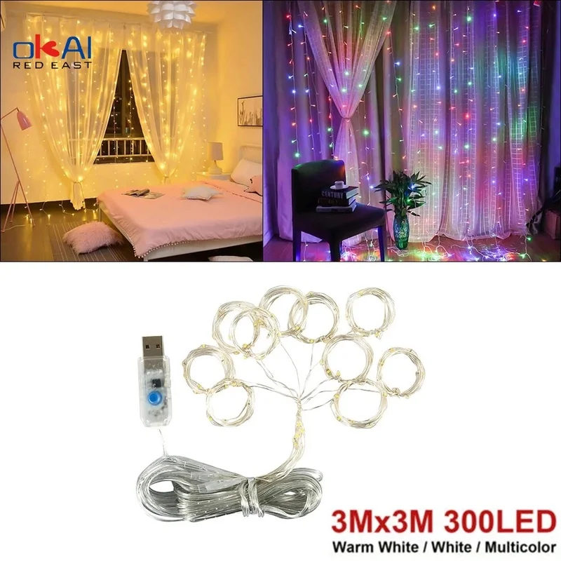 

1/2/3m LED Fairy Lights Garland Curtain Lamp Remote Control USB String Lights New Year Christmas Bedroom Decor Holiday Lighting.