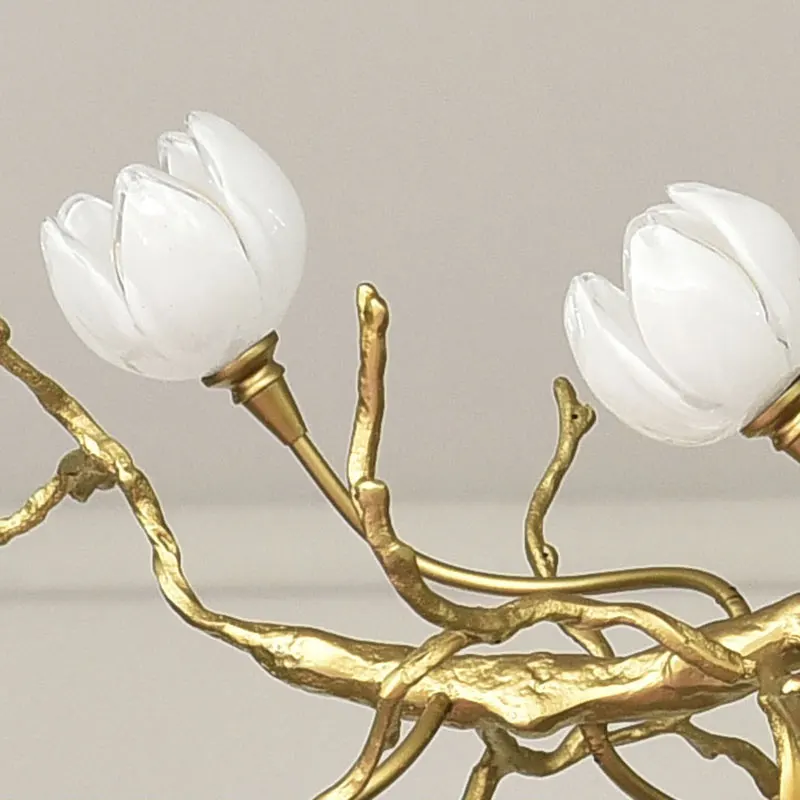 

LED bronze chandelier lamp white flower creative copper branch living room bedroom dining room hanging lighting indoor decor