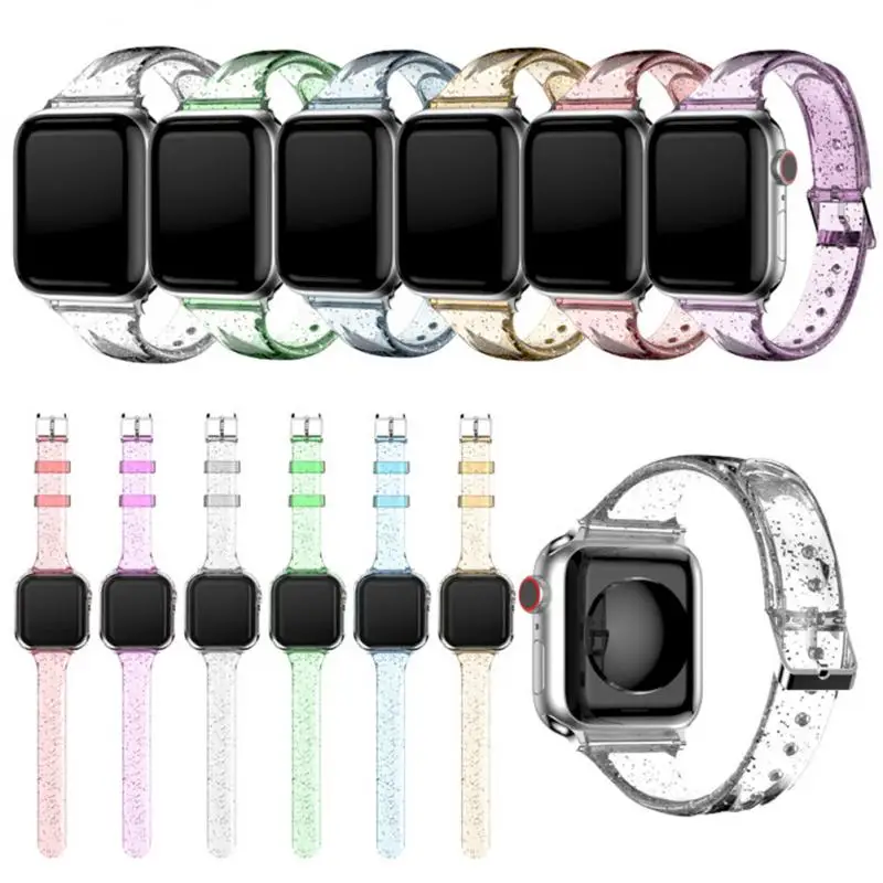 

For Apple Watch Series Watch Band Silicone Strap 38mm 42mm Slim Glitter Women Bracelet For iWatch 3 4 5 6 SE Waterproof Strap