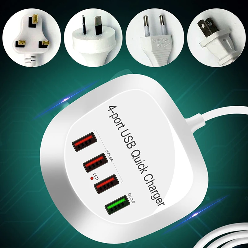 

USB Charger Hub with Quick Charge 3.0 4 USB Ports Portable Fast Charging Station