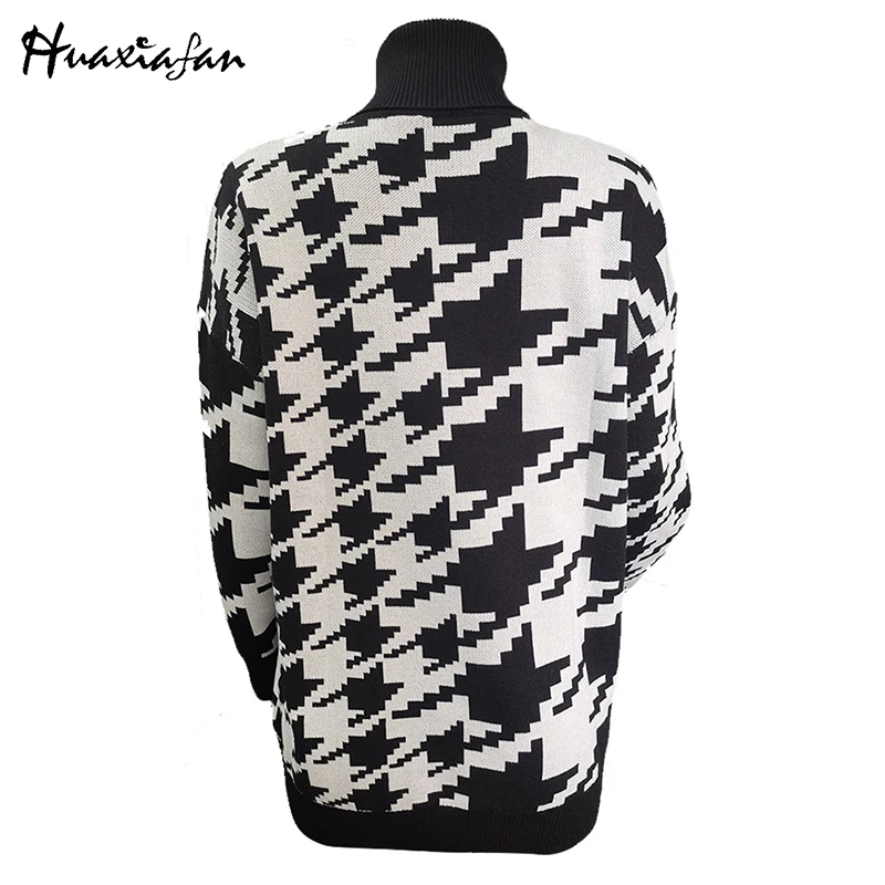 

Huaxiafan Geometrico Printing Knitted Pullovers Women Plus Turtleneck Jersey Cuello Alto Mujer Elegant Ladies Sweaters 2021 New
