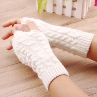 new women twist crochet knitted fingerless gloves short arm sleeve hand warmer mittens winter warm solid color half finger glove