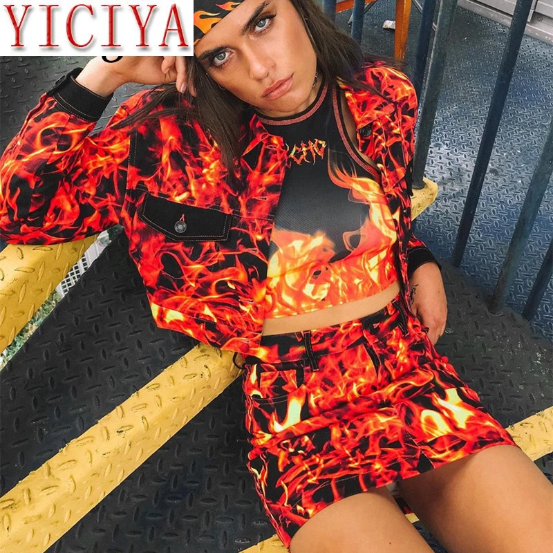 Женский комплект из двух предметов уличная одежда с принтом пламени и огня