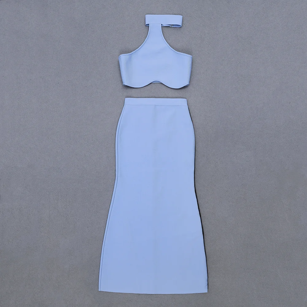 Топ качество Сексуальная Открытая спина Холтер небесно голубой 2 шт бандажный