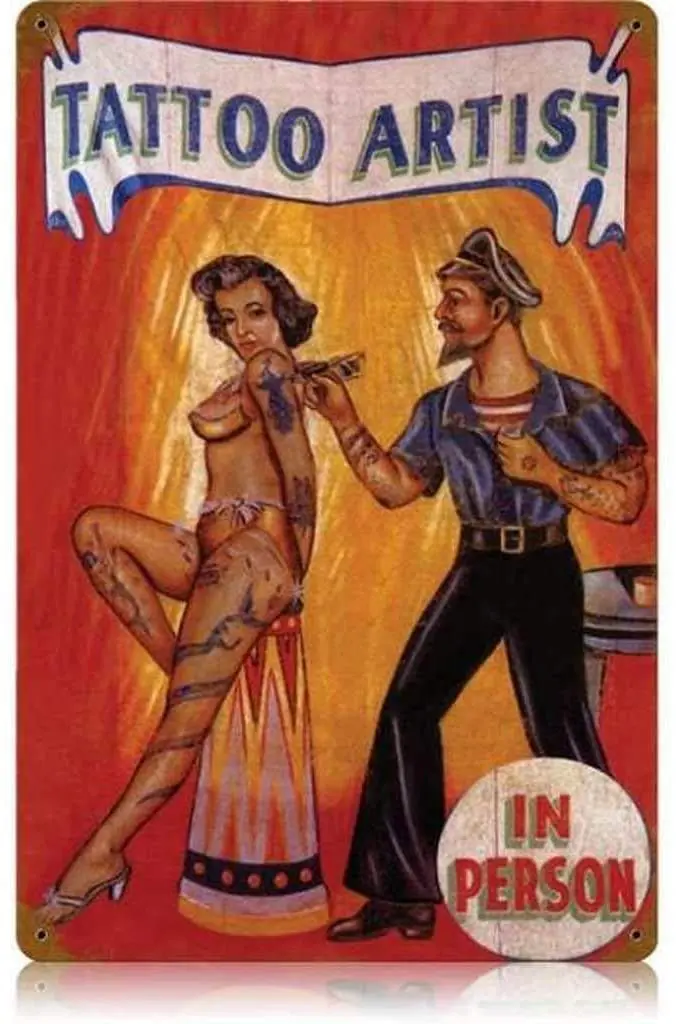 

Losea Tattoo Artist - Pin-Up Girl Metal Tin Sign Wall Art Decor for Living Room Vintage Art Coffee Bar Signs Home Decor Gifts