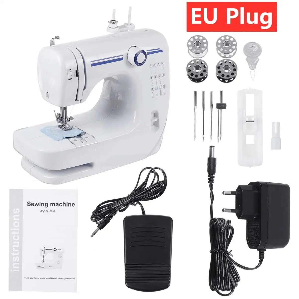 

Electric Sewing Machine Double needle & 12 Stitches LED Light Adjustable Desktop Household Electric Sewing Machine Beginners