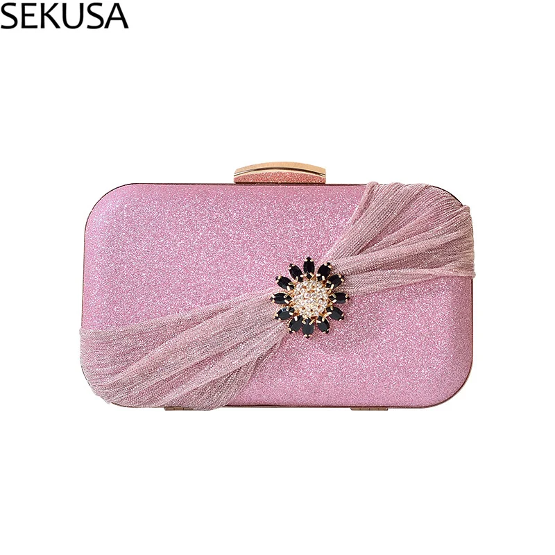 

Ruched Diamonds Evening Bags Flower Sequin Lady Small Clutches Mixed Color Female Dress Handbags Purse