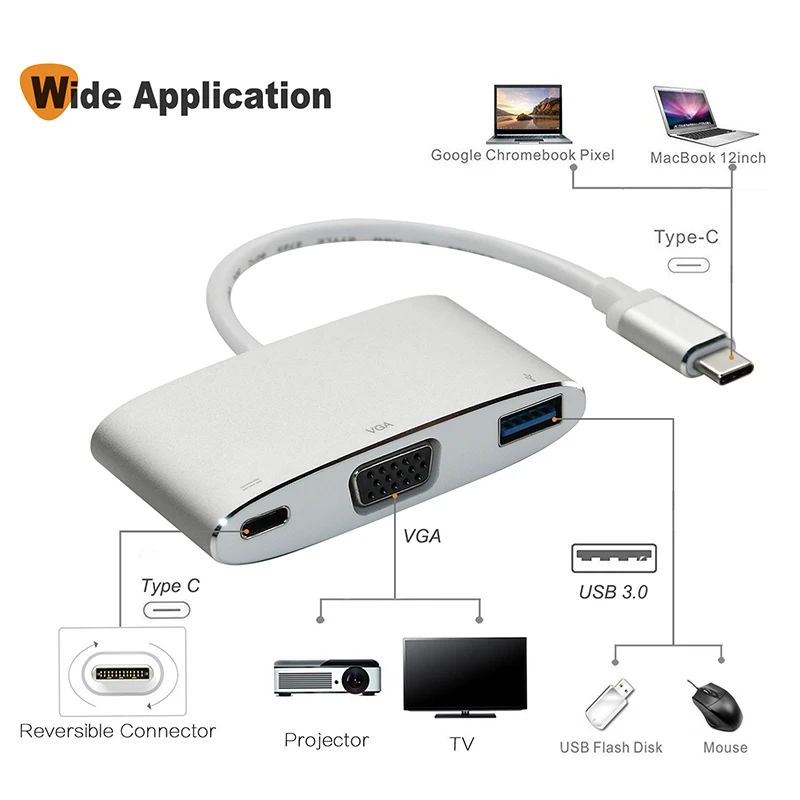 3 в 1 адаптер для Macbook pro Chromebook Matebook X 13 C212 концентратор USB C Type c VGA 0 PD 1|USB-хабы| |
