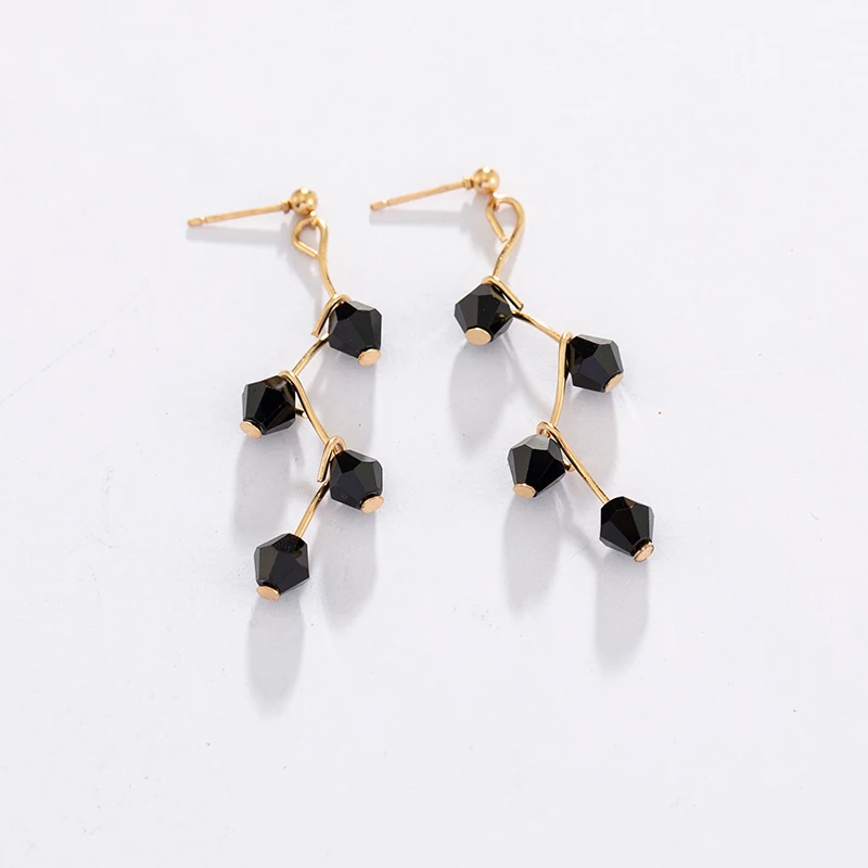 2019 модные элегантные черные хрустальные длинные серьги в виде капли золотого
