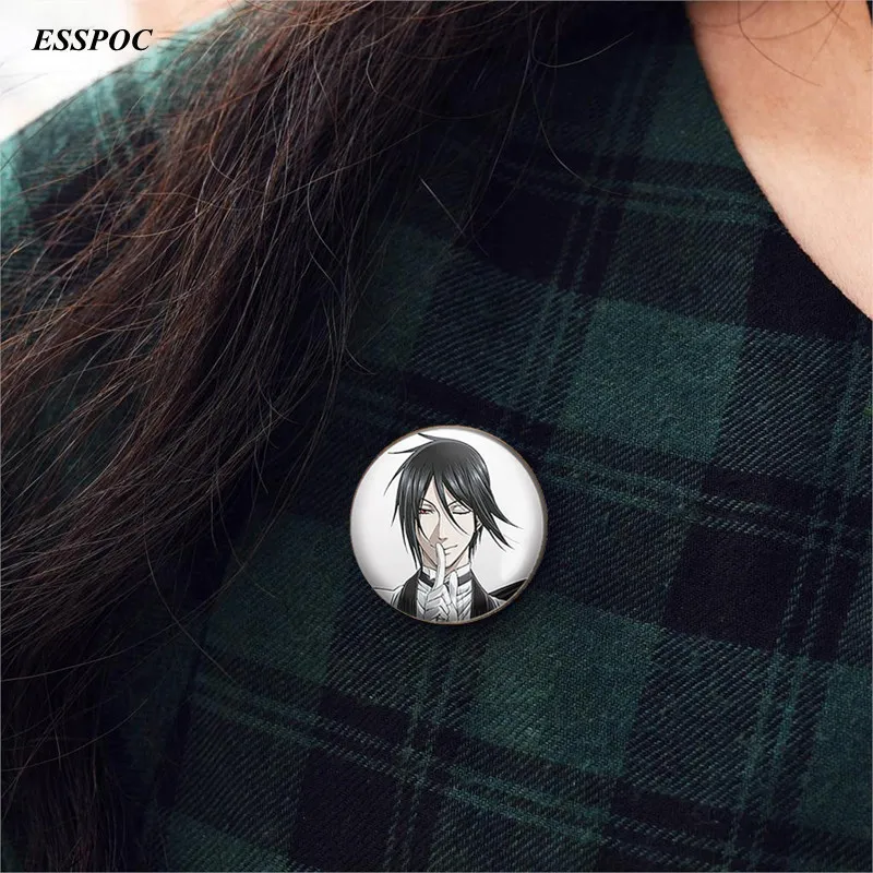 Черная брошь дворецкий из аниме бронзовый значок Kuroshitsuji Ciel Phantomhive Sebastian Grell Madame Red