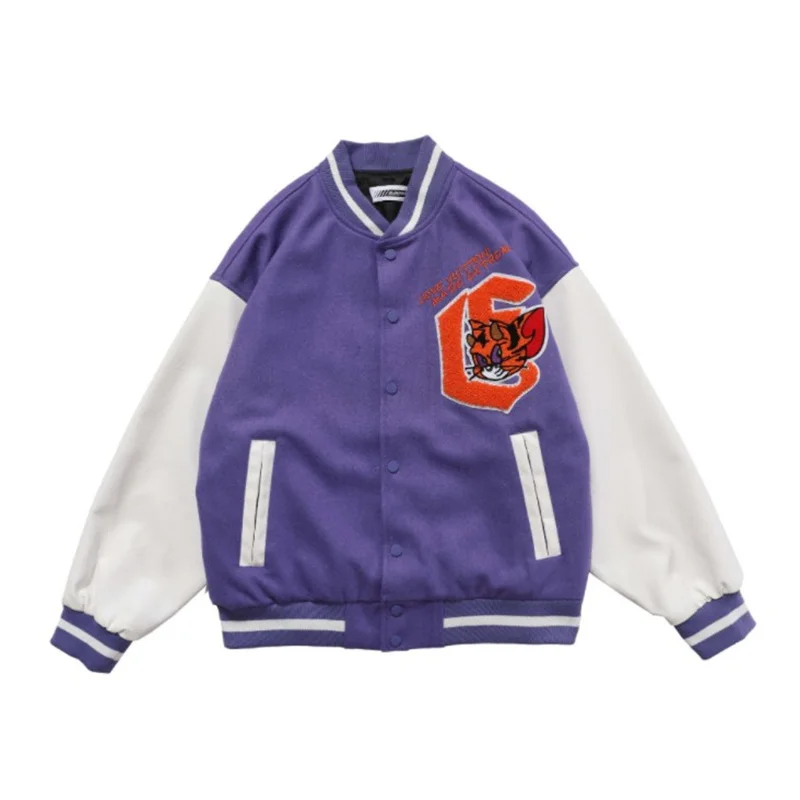 

Men PU Leather Long Sleeve Jackets Vintage Patchwork The demon cat Embroidery Baseball Jacket2020 Autumn Oversized V-neck Coats