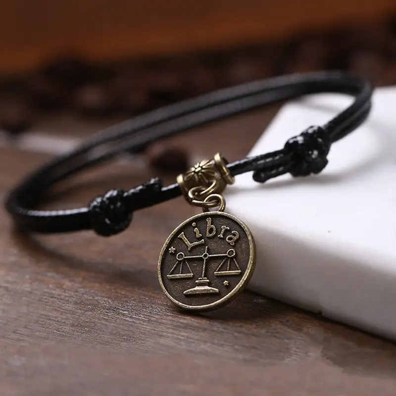 Women Vintage Black Rope Chain Anklets 12 Constellations Couple Bohemian Ankle Bracelet Lovers Accessories Boho Foot Jewelry