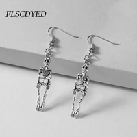 flscdyed punk gothic pendant cartilage drop dangle earrings for women hip hop skeleton silver color ear jewelry gift for girl