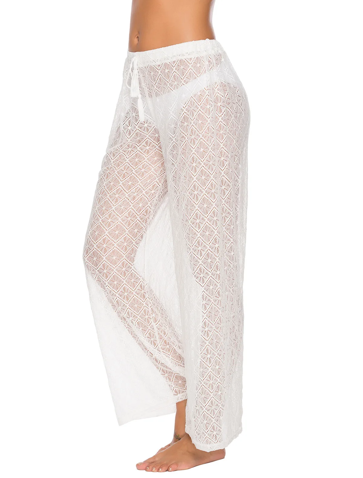 Женские Кружевные штаны с ушками вязаные крючком облегающие и расклешенные