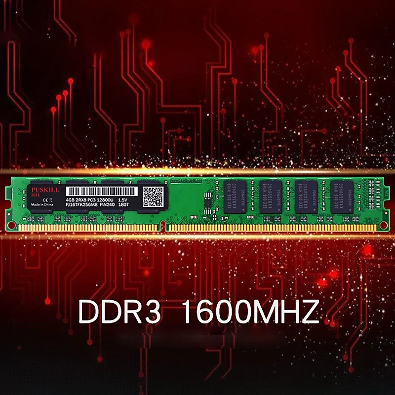

PUSKILL 8G DDR3 RAM 1600MHz 1.5V 240-Pin Computer Game Memory Module, Suitable for Desktop Computer Memory