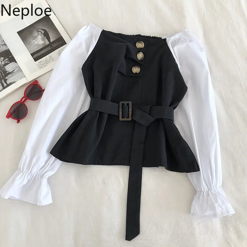 Neploe блузка для женщин Весна 2020 модный пэчворк с прорезями на шее расклешенными