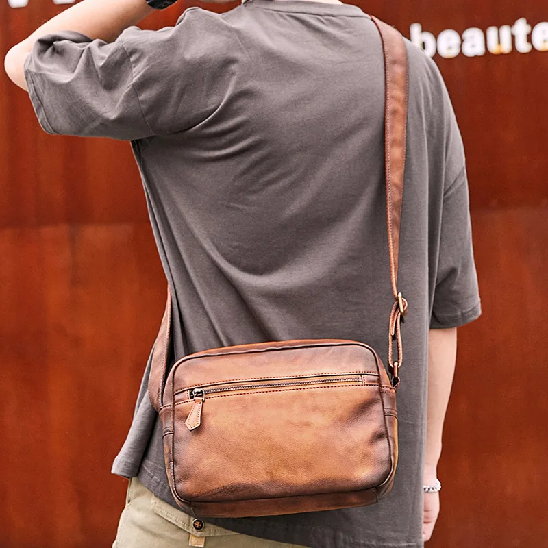 

Винтажная мужская сумка-мессенджер из дубленой кожи, повседневная сумка через плечо, сумка через плечо Z1589