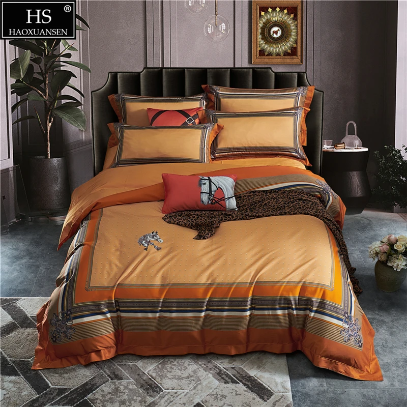 Baroque Pattern 4pieces Bedding Sets Digital Printing Bed Sheets Pillowcase Duvet Cover Queen King Size 650tc