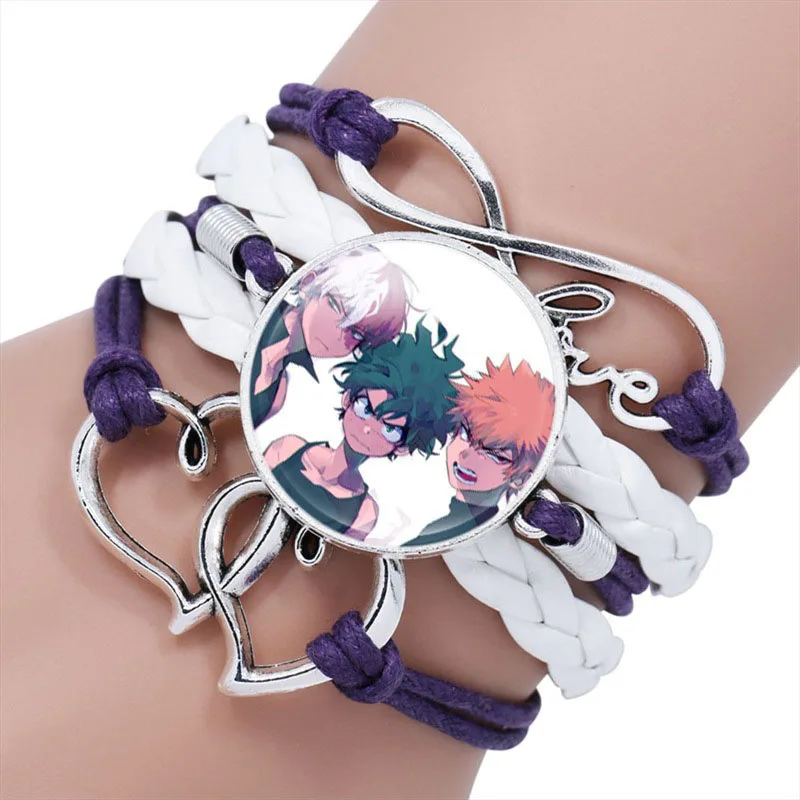 Кожаный браслет с Аниме Boku многослойный Плетеный кабошоном Моя геройская
