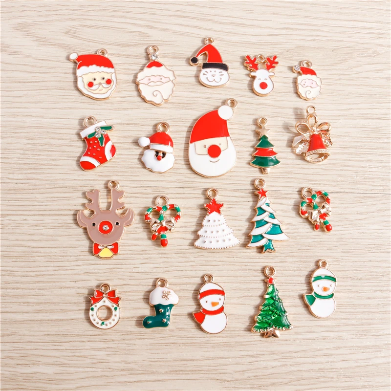 10 шт./лот эмалевые Подвески в виде рождественской елки с Санта-Клаусом для