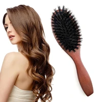 1pc natural bristle hairbrush massage comb anti static hair scalp paddle brush wooden handle hair brush styling tool