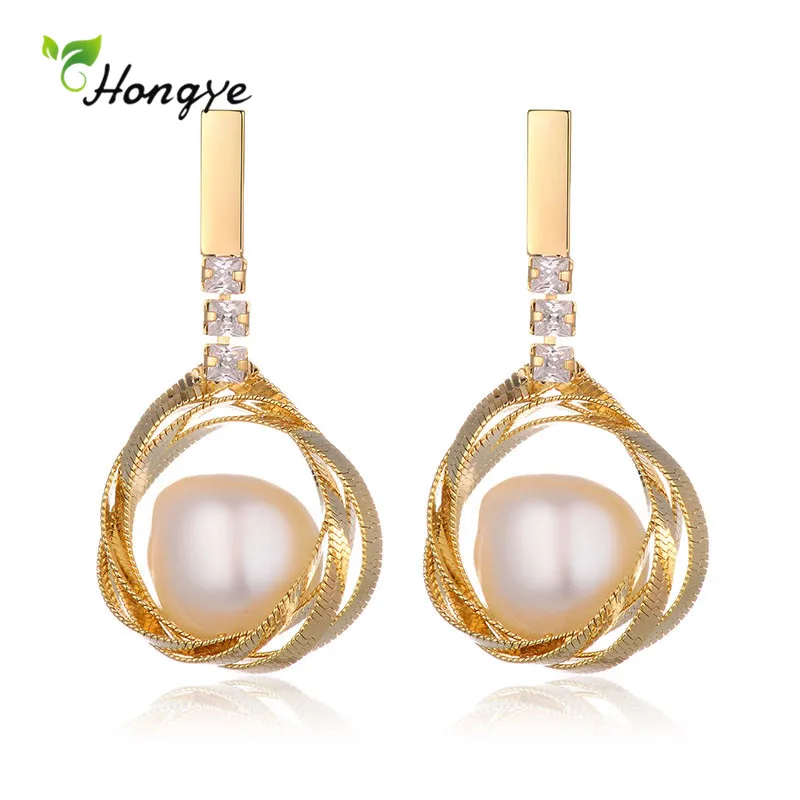 

Женские серьги-подвески с жемчугом, золотого цвета