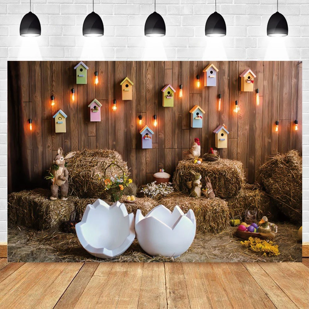 

Spring Easter Backdrop Barn Farm Eggs Rabbit Bunny Photography Background Kids Newborn Baby Party Decor Portrait Photo Booth
