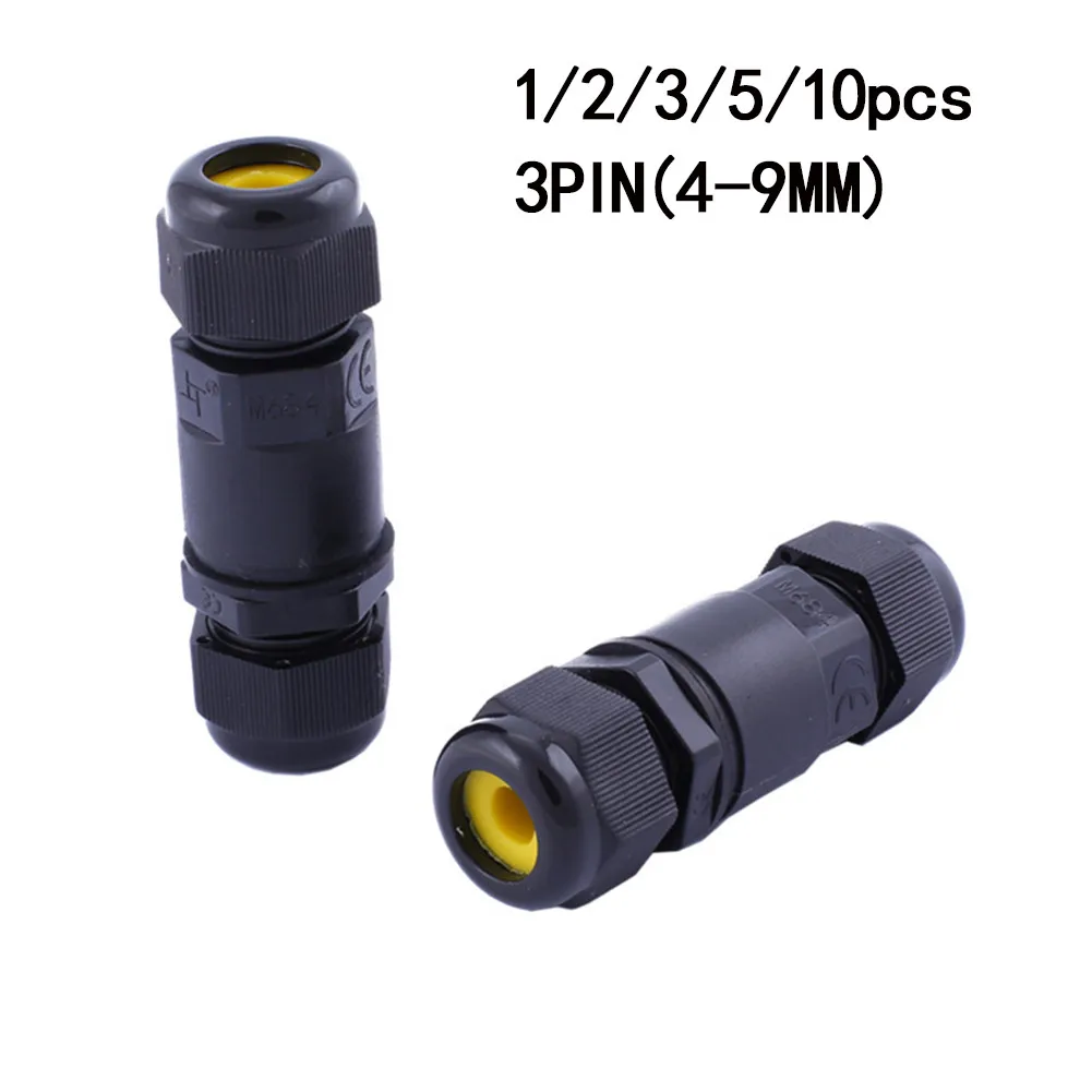 

1/2/3/5/10pcs 3-pole Core IP68 Waterproof Cable In-line Wire Connector Outdoor LED Lights M684 Through Waterproof Connector