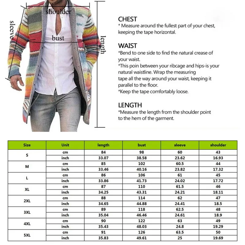 

Men Long Sleeve Warm Coat Male Rainbow Printed Slim Long Single-breasted Wool Blends Coat Winter Streetwear Cool Jacket Cardigan