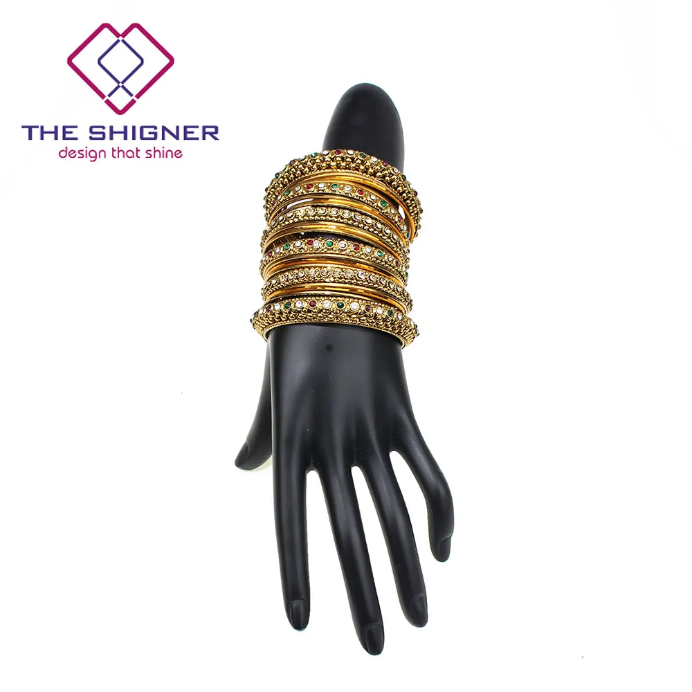 SHIGNER болливудское украшение золотистого цвета латкан Jhumka Свадебный Choora Набор браслетов 34 шт./компл. индийские Kada Chuda ювелирные изделия