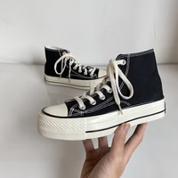 high top 4cm platform canvas women shoes retro lace up ladies casual sneakers outdoor breathable leisure footwear real pictures