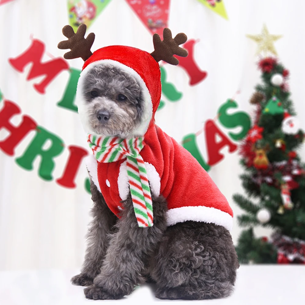

Pet clothes Christmas dog clothes autumn and winter flannel warm cat and dog clothes elk Christmas festive suit holiday costumes