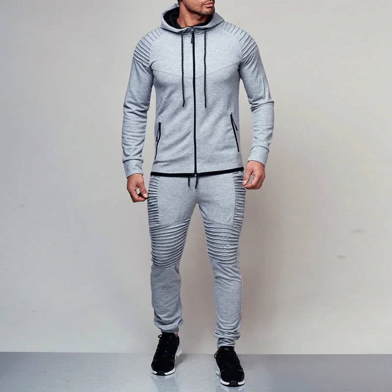 

2 Pieces Sets Tracksuit Men New Brand Autumn Winter Hooded Sweatshirt +Drawstring Pants Male Stripe Patchwork Hoodies Bigsweety