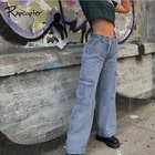Брюки женские джинсовые Rapcopter с карманами, свободные прямые штаны из денима на молнии с завышенной талией, уличная одежда в Корейском стиле, брюки-карго в стиле Харадзюку, осень