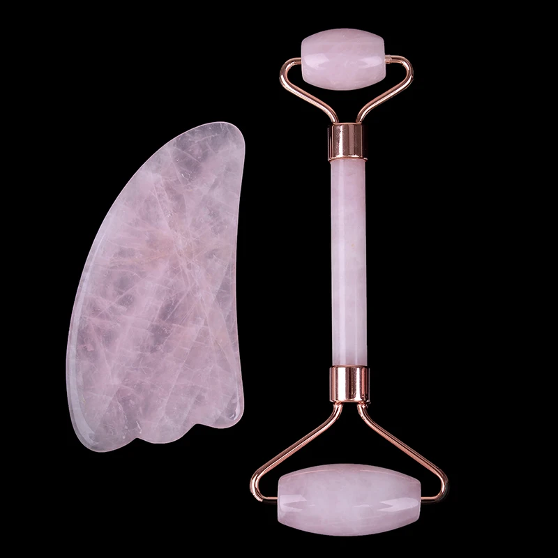 Роликовый массажер для лица и шеи из натурального розового кварца | Красота