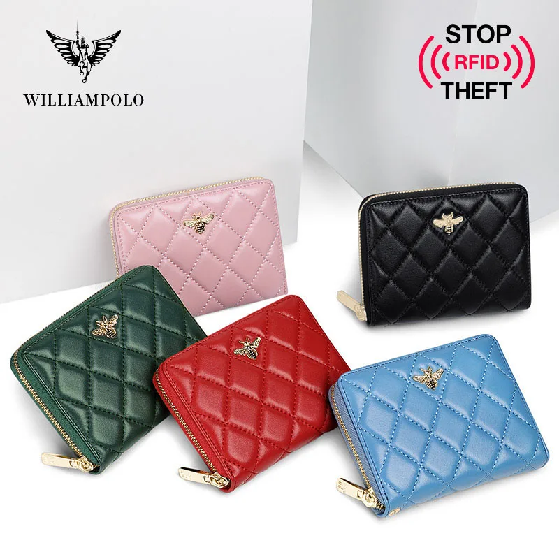 Женский кошелек с отделением для карт RFID роскошный из натуральной кожи на молнии