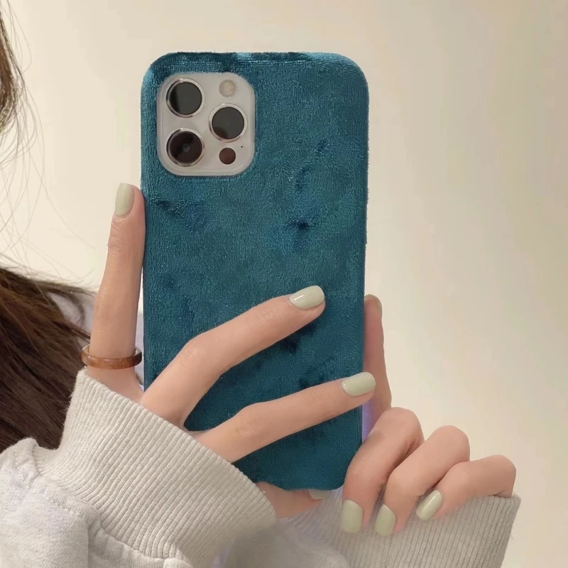 

Luxury Simple Solid Color Winter Warm Plush Furry Soft Phone Case For iPhone 13 12 11 Pro Max X Xr Xs Max 7 8 Puls Cover Coque