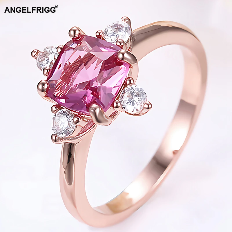 Женское кольцо ANGELFRIGG розовое золото с фианитом AAA подарок на Рождество годовщину