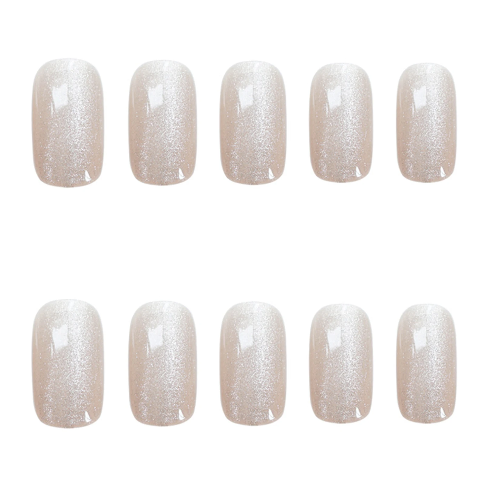 

24pcs Light Beige Glitter Nail Patch Glue Type Removable Short Paragraph Fashion Manicure False Nail Patch